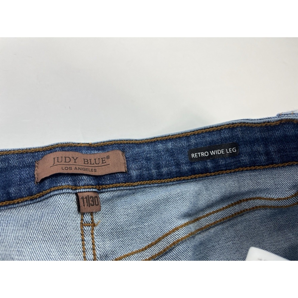 Judy Blue Jeans Retro Wide Leg Size 11/30 Raw Hem Distressed JB82636 Cropped - Picture 4 of 11